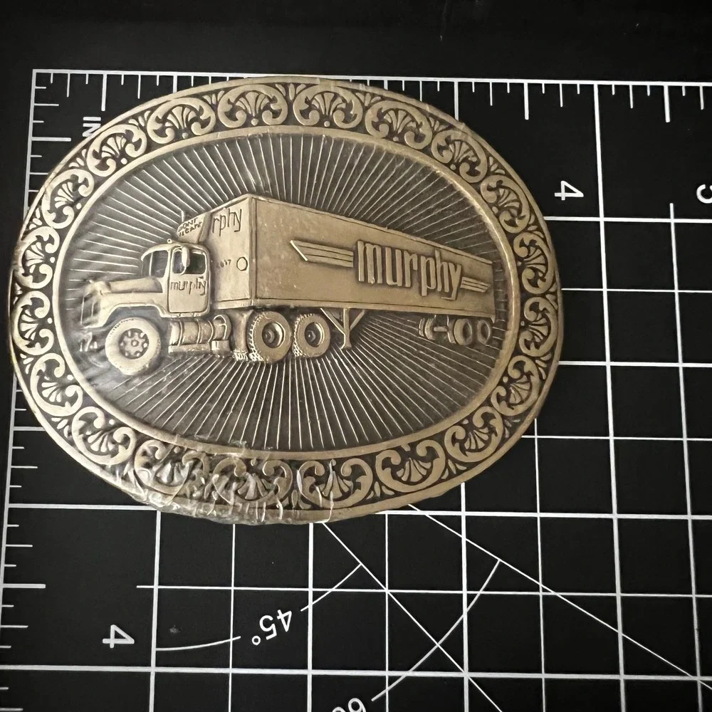 Vtg 1981 Murphy Trucking Solid Brass Belt Buckle Sealed Size 3.5x2.5 Americanatg